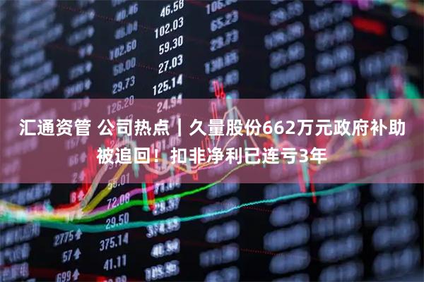 汇通资管 公司热点｜久量股份662万元政府补助被追回！扣非净利已连亏3年