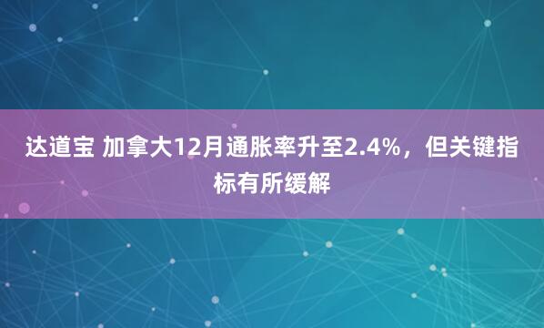 达道宝 加拿大12月通胀率升至2.4%，但关键指标有所缓解